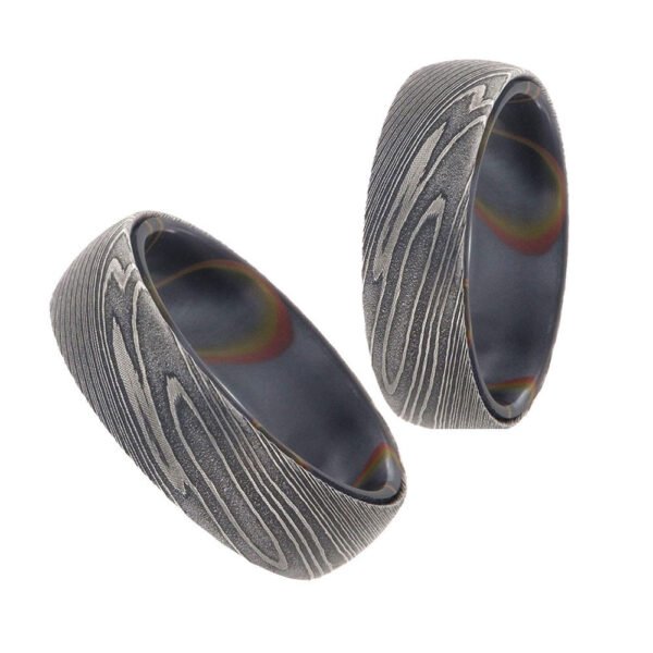 Men’s Artisan Damascus Steel Ring – Distinctive Flow Pattern, Handmade Personalized Anniversary Gift Set
