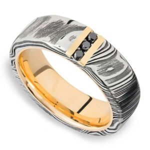 Men’s Damascus Steel Ring – Refined Forged Surface, Handmade Personalized Daily-Wear Ring & Anniversary Gift Set