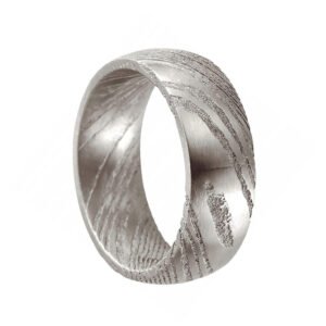 Men’s Damascus Steel Band Ring – Bold Pattern Detail with Polished Interior, Handmade Personalized Anniversary Gift Set