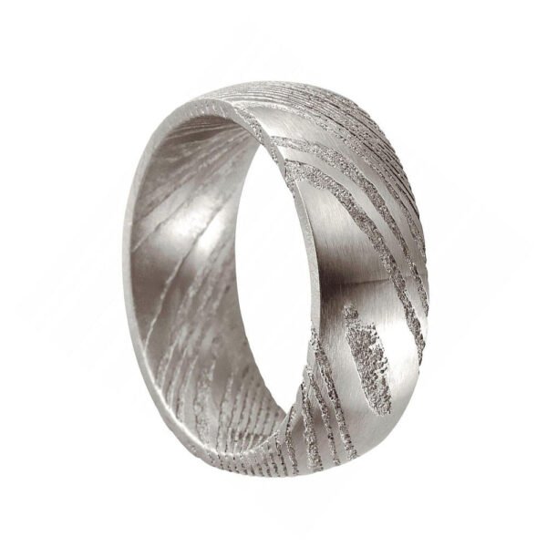Men’s Damascus Steel Band Ring – Bold Pattern Detail with Polished Interior, Handmade Personalized Anniversary Gift Set