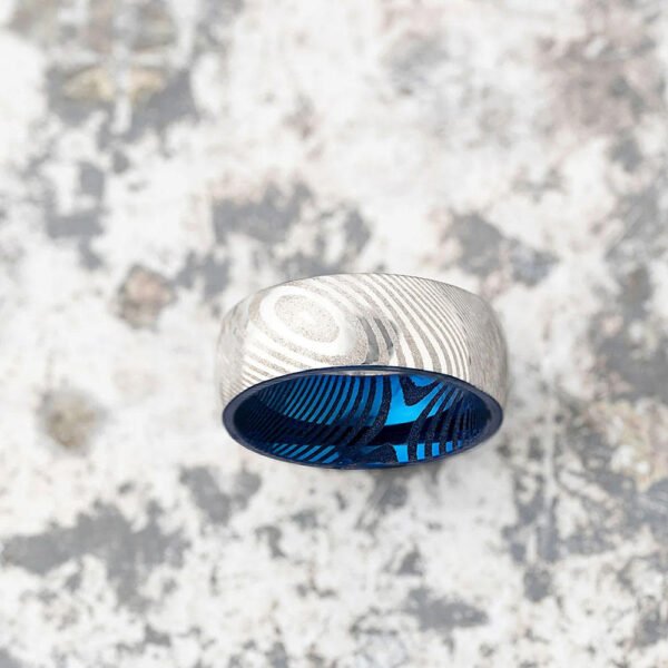 Handcrafted Men's Damascus Steel Ring – Natural Wave Pattern with Refined Inner Edge, Personalized Gift Set