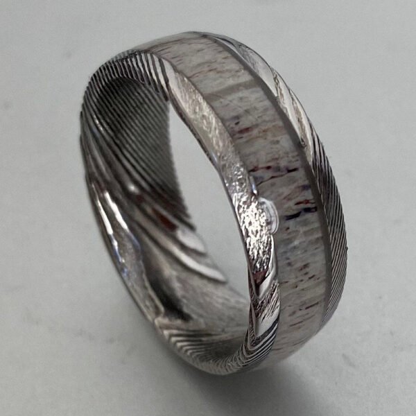Damascus Steel Wedding Ring for Men – Personalized Handmade Pattern Anniversary Gift Set