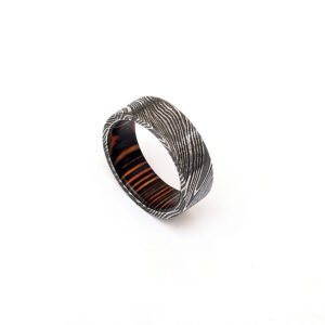 Custom Handmade Damascus Steel Ring with Wood Inlay Gift Box