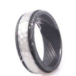 Men’s Damascus Steel Wedding Band – Unique Steel Grain Pattern, Handmade Modern Craftsmanship, Personalized Anniversary Gift Set