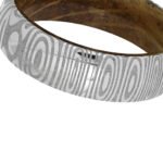 Damascus Steel Men's Wedding Band Ring with Wood Inlay – Handmade Personalized Anniversary Gift Set