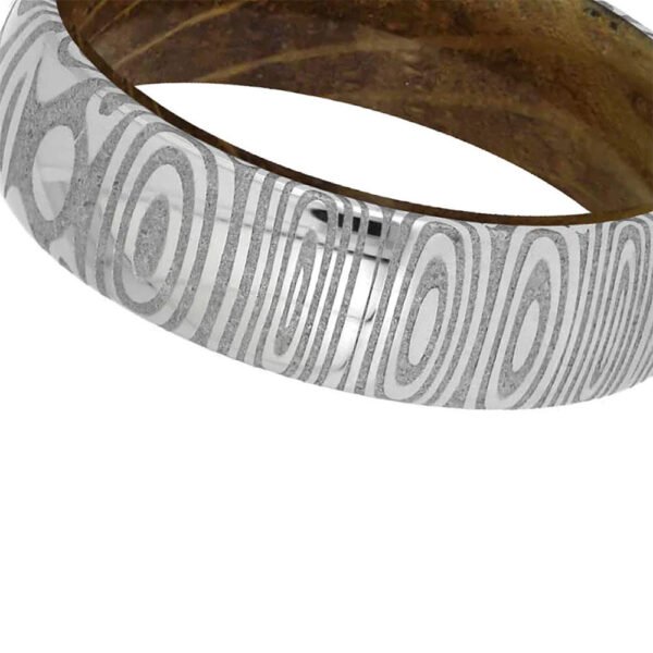 Damascus Steel Men's Wedding Band Ring with Wood Inlay – Handmade Personalized Anniversary Gift Set