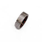 Custom Handmade Damascus Steel Ring with Wood Inlay Gift Box