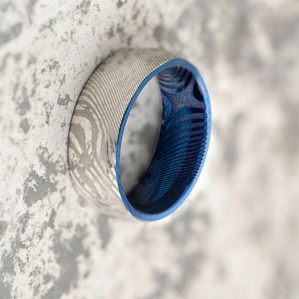 Handcrafted Men's Damascus Steel Ring – Natural Wave Pattern with Refined Inner Edge, Personalized Gift Set