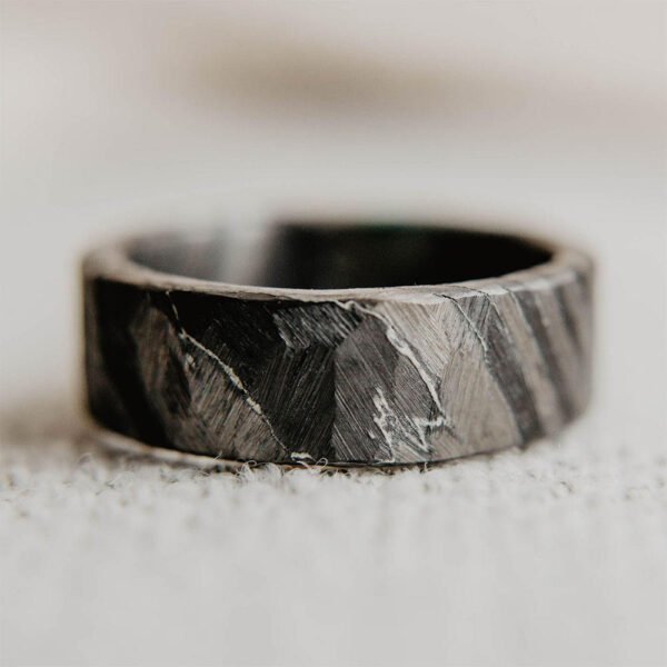 Damascus Steel Ring for Men – Handmade Traditional Forged Texture with Elegant Dark Finish