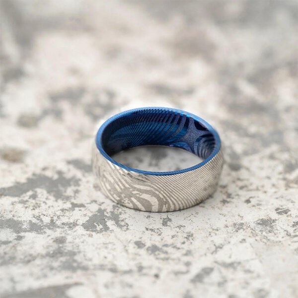 Handcrafted Men's Damascus Steel Ring – Natural Wave Pattern with Refined Inner Edge, Personalized Gift Set