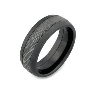 Men’s Damascus Steel Ring – Clean-Line Design with Authentic Forged Character, Handmade Personalized Anniversary Gift Set