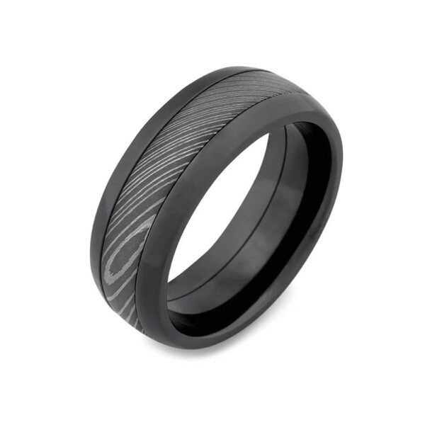 Men’s Damascus Steel Ring – Clean-Line Design with Authentic Forged Character, Handmade Personalized Anniversary Gift Set