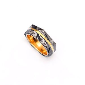 Custom Handmade Damascus Steel Ring Gift Set – Personalized Gift Box, Wedding & Anniversary Gift, Custom Logo Option