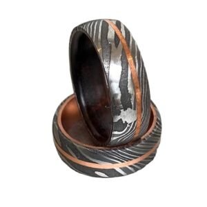 Custom Handmade Damascus Steel Ring Set with Beautiful Gift Box – Wedding, Personal & Anniversary Gift