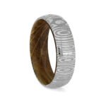 Damascus Steel Men's Wedding Band Ring with Wood Inlay – Handmade Personalized Anniversary Gift Set