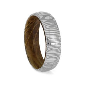 Damascus Steel Men's Wedding Band Ring with Wood Inlay – Handmade Personalized Anniversary Gift Set