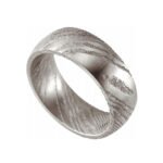 Men’s Damascus Steel Band Ring – Bold Pattern Detail with Polished Interior, Handmade Personalized Anniversary Gift Set