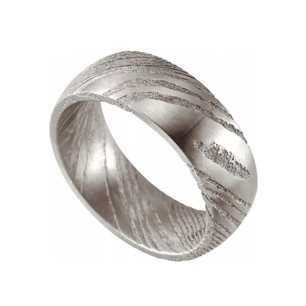 Men’s Damascus Steel Band Ring – Bold Pattern Detail with Polished Interior, Handmade Personalized Anniversary Gift Set