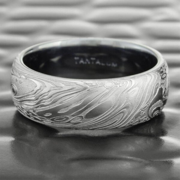 Men's Damascus Steel Ring Gift Set – Handmade Personalized Ring with Polished Edges & Raw Patterned Steel Center