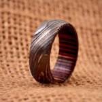 Men's Damascus Steel Wedding Band – Smooth Interior, Bold Layered Look, Handmade Personalized Gift Set
