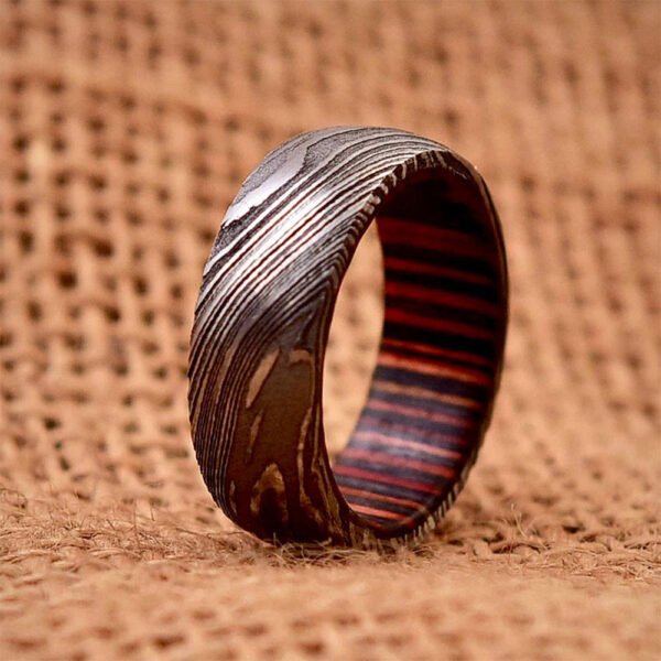 Men's Damascus Steel Wedding Band – Smooth Interior, Bold Layered Look, Handmade Personalized Gift Set