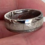Damascus Steel Wedding Ring for Men – Personalized Handmade Pattern Anniversary Gift Set