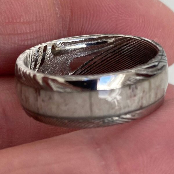 Damascus Steel Wedding Ring for Men – Personalized Handmade Pattern Anniversary Gift Set