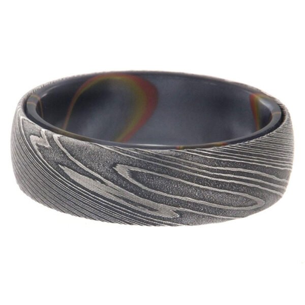 Men’s Artisan Damascus Steel Ring – Distinctive Flow Pattern, Handmade Personalized Anniversary Gift Set