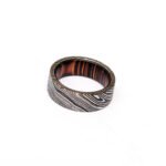 Custom Handmade Damascus Steel Ring with Wood Inlay Gift Box