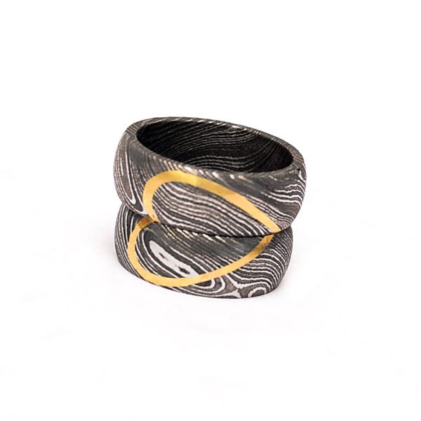 Custom Handmade Damascus Steel Ring Set with Beautiful Gift Box – Personalized Wedding & Anniversary Gift