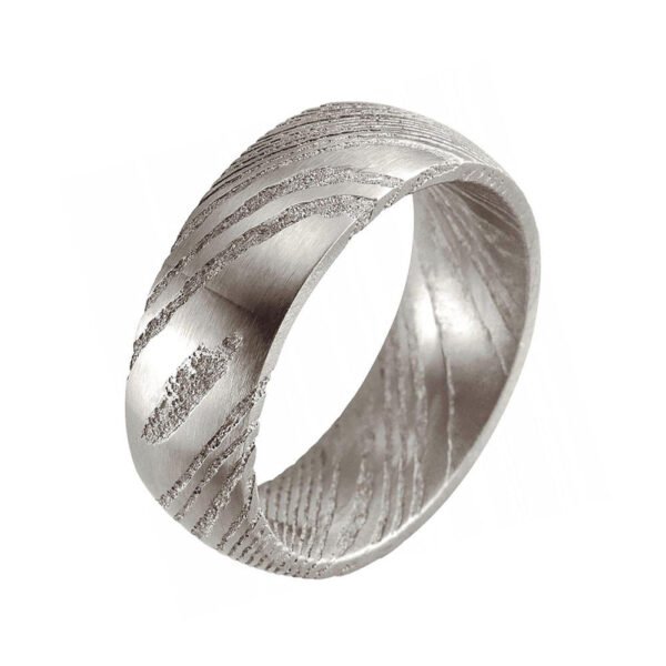 Men’s Damascus Steel Band Ring – Bold Pattern Detail with Polished Interior, Handmade Personalized Anniversary Gift Set
