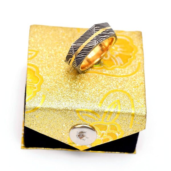 Custom Handmade Damascus Steel Ring Gift Set – Personalized Gift Box, Wedding & Anniversary Gift, Custom Logo Option