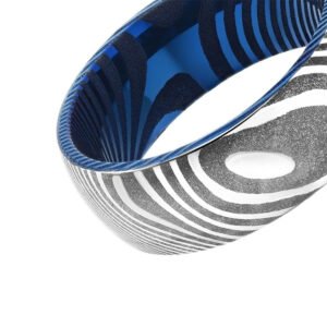 Handcrafted Men's Damascus Steel Ring – Natural Wave Pattern with Refined Inner Edge, Personalized Gift Set
