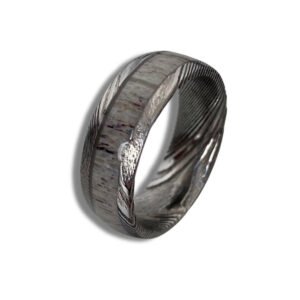 Damascus Steel Wedding Ring for Men – Personalized Handmade Pattern Anniversary Gift Set