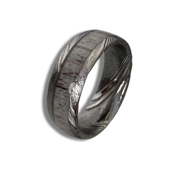 Damascus Steel Wedding Ring for Men – Personalized Handmade Pattern Anniversary Gift Set