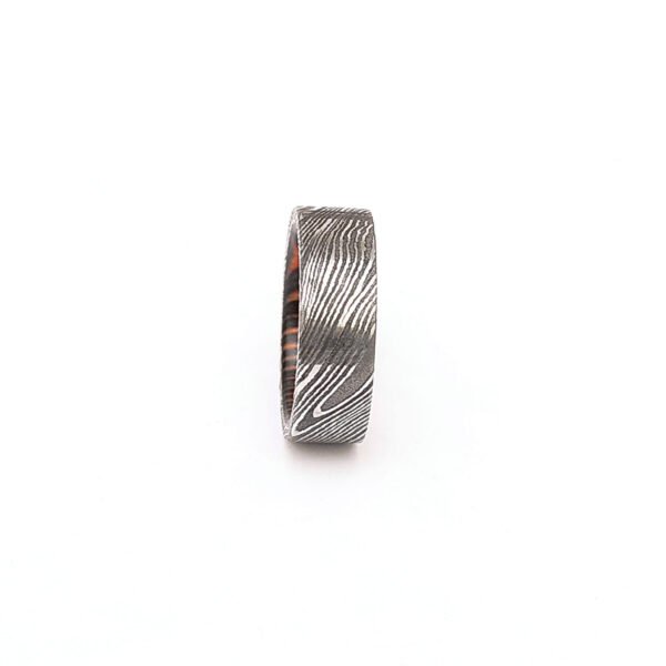 Custom Handmade Damascus Steel Ring with Wood Inlay Gift Box