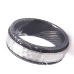 Men’s Damascus Steel Wedding Band – Unique Steel Grain Pattern, Handmade Modern Craftsmanship, Personalized Anniversary Gift Set