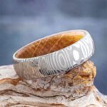 Damascus Steel Men's Wedding Band Ring with Wood Inlay – Handmade Personalized Anniversary Gift Set