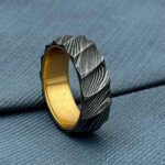 Personalized Men’s Damascus Steel Ring – Timeless Forged Design, Handmade Anniversary Gift Set with Custom Logo