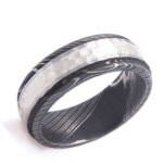 Men’s Damascus Steel Wedding Band – Unique Steel Grain Pattern, Handmade Modern Craftsmanship, Personalized Anniversary Gift Set