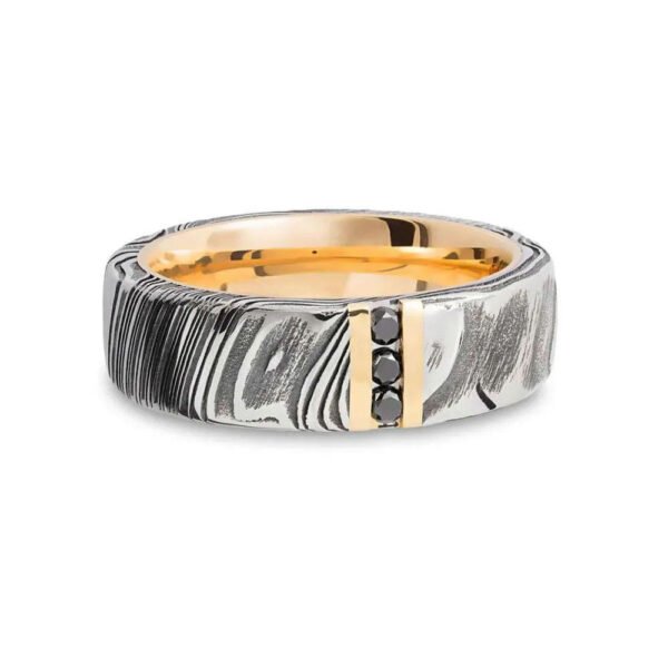 Men’s Damascus Steel Ring – Refined Forged Surface, Handmade Personalized Daily-Wear Ring & Anniversary Gift Set