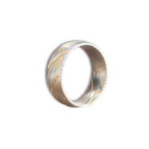 Men's Damascus Steel Band Ring – Personalized Handmade Gift Set with Unique Forged Wave Texture
