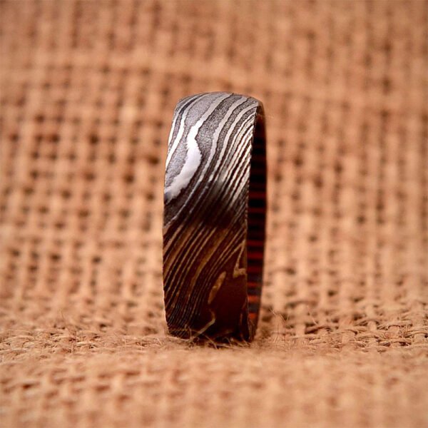 Men's Damascus Steel Wedding Band – Smooth Interior, Bold Layered Look, Handmade Personalized Gift Set