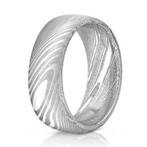 Men’s Handmade Damascus Steel Wedding Ring – Classic Forged Metal Appearance, Personalized Anniversary Gift Set