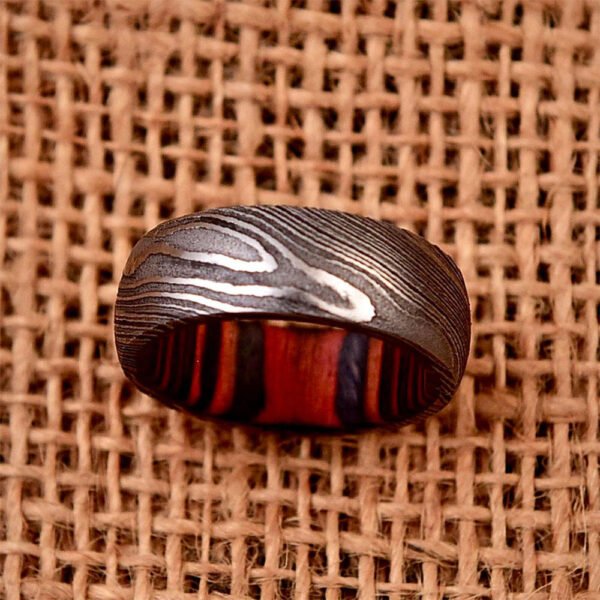 Men's Damascus Steel Wedding Band – Smooth Interior, Bold Layered Look, Handmade Personalized Gift Set