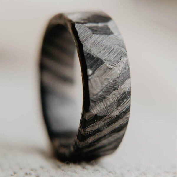 Damascus Steel Ring for Men – Handmade Traditional Forged Texture with Elegant Dark Finish