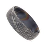 Men’s Artisan Damascus Steel Ring – Distinctive Flow Pattern, Handmade Personalized Anniversary Gift Set