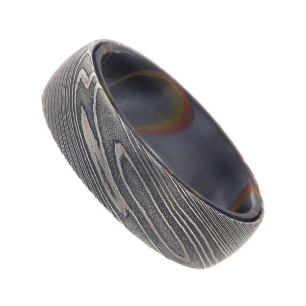 Men’s Artisan Damascus Steel Ring – Distinctive Flow Pattern, Handmade Personalized Anniversary Gift Set