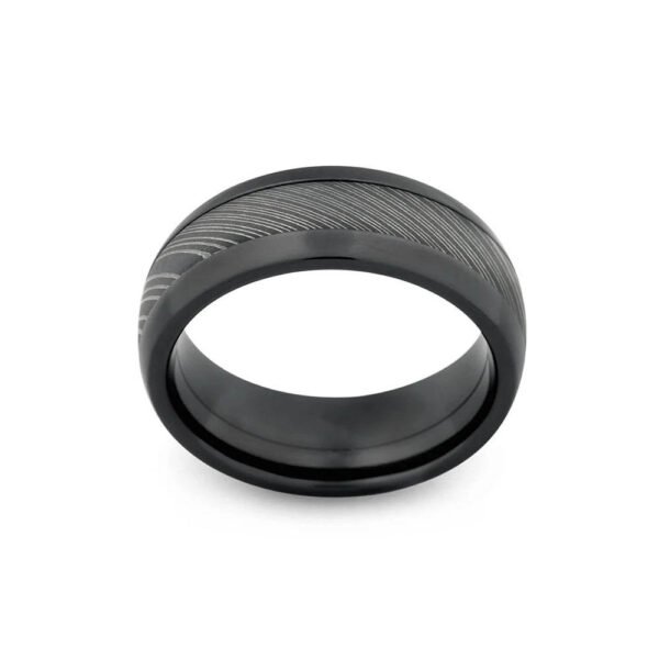 Men’s Damascus Steel Ring – Clean-Line Design with Authentic Forged Character, Handmade Personalized Anniversary Gift Set