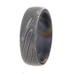 Men’s Artisan Damascus Steel Ring – Distinctive Flow Pattern, Handmade Personalized Anniversary Gift Set